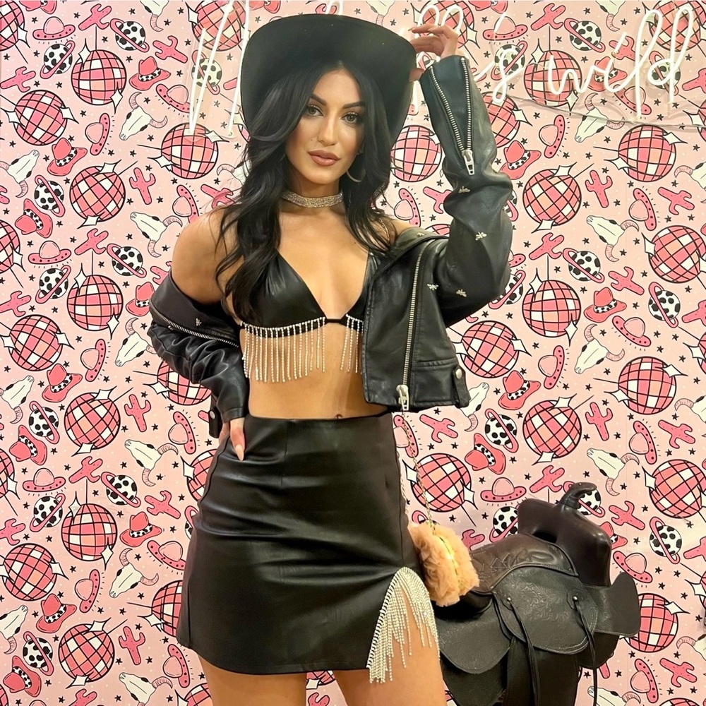 Superdown Trinity Faux Leather Skirt in Black
